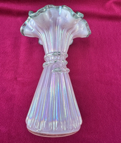 Fenton irisierte rosa Chiffon/champagner handbemalte Weizenvase signiert - Bild 7 von 11