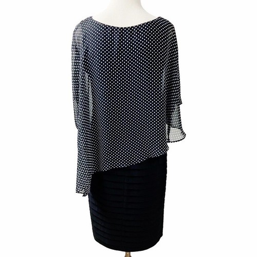 ADRIANNA PAPELL Polka Dot Dress Women’s SZ 6 Chiffon Overlay Black Stretch Zip - Picture 7 of 12