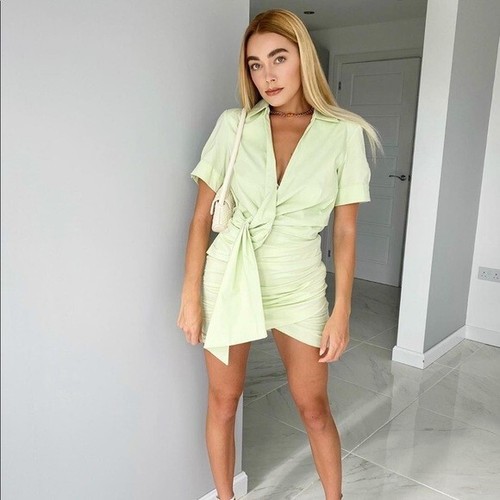 Zara TRF Ruch Wrap Poplin Cotton Dress Mini Green Bloggers Favorite 7385/303 M L - Bild 6 von 9