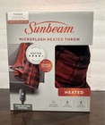 Sunbeam 50 Inch x 60 Inch Microplush Heated Throw in Red Plaid Plush Blanket NEW
