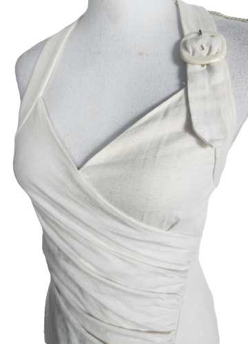 Zara Halter Backless High Slit Women Midi Dress Size S Cotton Blend Ivory White - Picture 10 of 18
