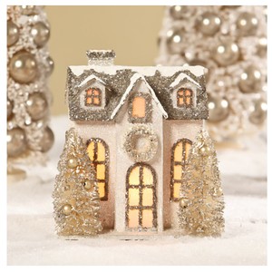 Bethany-Lowe-Gold-Glitter-Country-House-Bottle-Brush-Christmas-Retro-Vntg-Decor