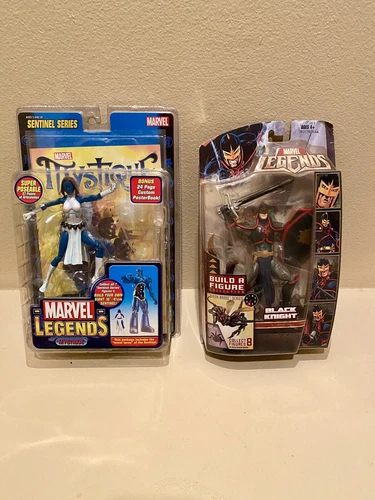 Figura de acción Marvel Legends Black Knight Queen Brood Wave BAF 2007 y Mystique