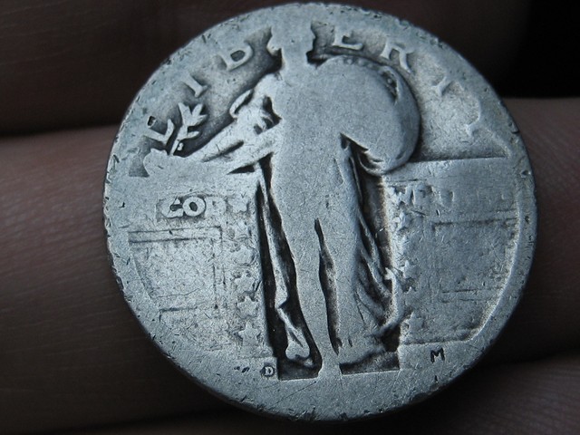 1917 D- 1924 D Silver Standing Liberty Quarter, Raised Date, Type 2