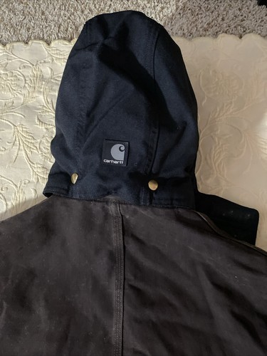 Vtg Carhartt J02 Men Arctic Quilt Lined Black Hooded Duck Jacket USA XL Regular - Picture 14 of 16