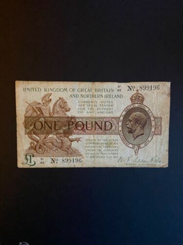 British vintage banknotes George V 1928 £1 Chief Cashier N K Warren Fisher - Afbeelding 1 van 2