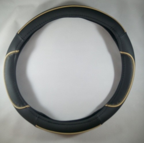 2017 Black & Beige Slip-On Style PU Steering Wheel Cover Perfect Fit Non-Slip - Picture 2 of 6