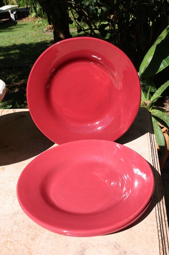 Pottery Barn SAUSALITO 12 " DINNER PLATES Red Set of 3 - Picture 2 of 4