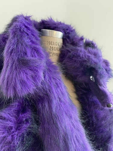 ⭕️ 80s Vintage Kansai Yamamoto Purple faux fur jacket w fox scarf : dead stocked - Picture 3 of 9