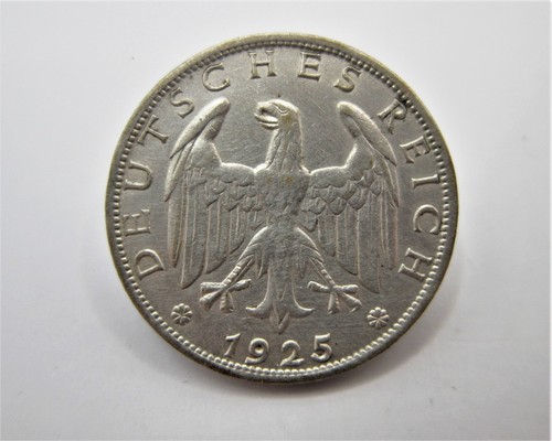 GERMANY WEIMAR REPUBLIC SILVER 1 REICHSMARK 1925A T-4 - Picture 2 of 3