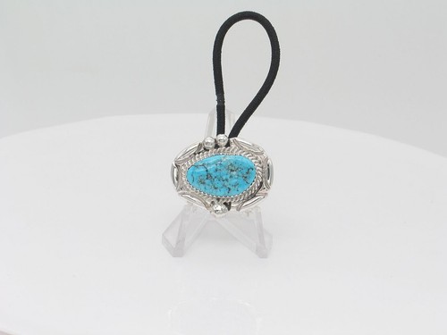 Native American Navajo Handmade Sterling Silver and Kingman Turquoise Hair Tie - Picture 2 of 7