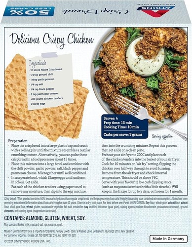 2x Atkins Low Carb Crispbread 100g Crisp Bread Snack Keto Diet Breakfast Biscuit - Picture 3 of 6