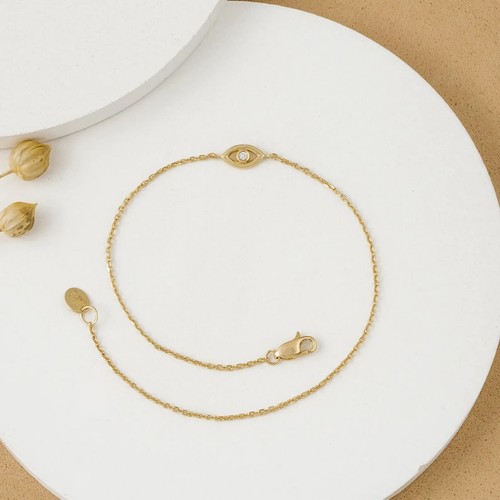 1Ct Round Cut Lab Created Diamond Evil Eye Chain Bracelet 14K Yellow Gold Plated - Bild 5 von 11