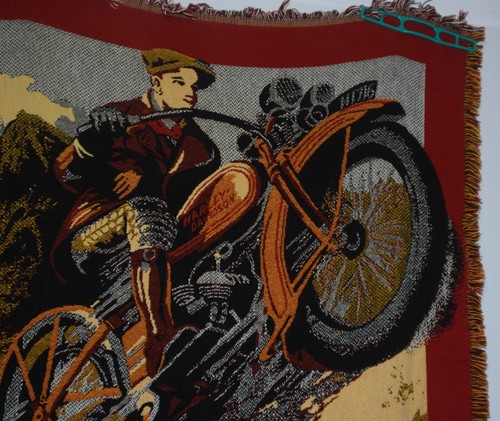 Vintage Harley Davidson Motorcycles Needlepoint Tapestry Throw Blanket Rare - Picture 3 of 10