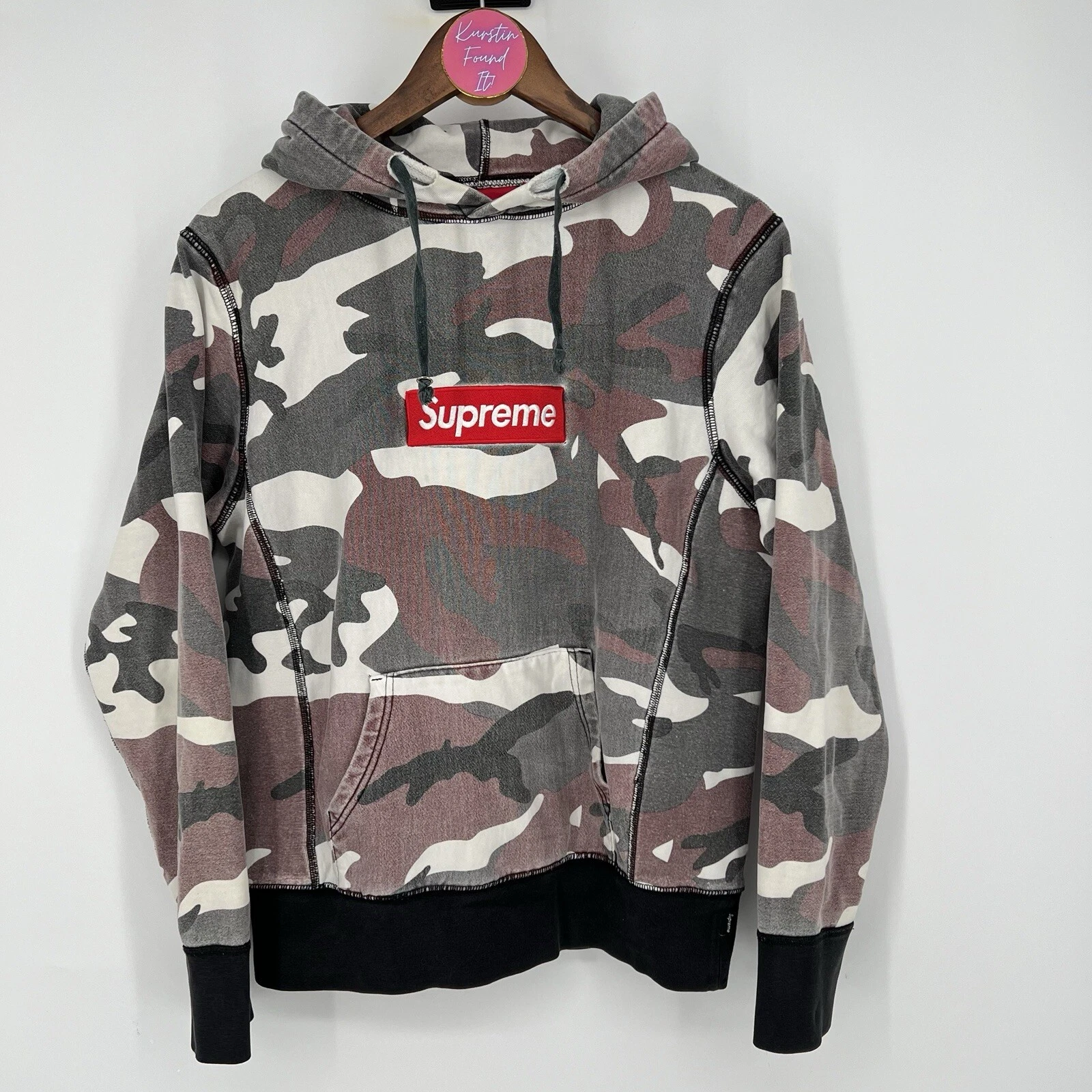 Sweat à capuche Supreme Camo poche L à capuche rétrécie délavée créateur authentique