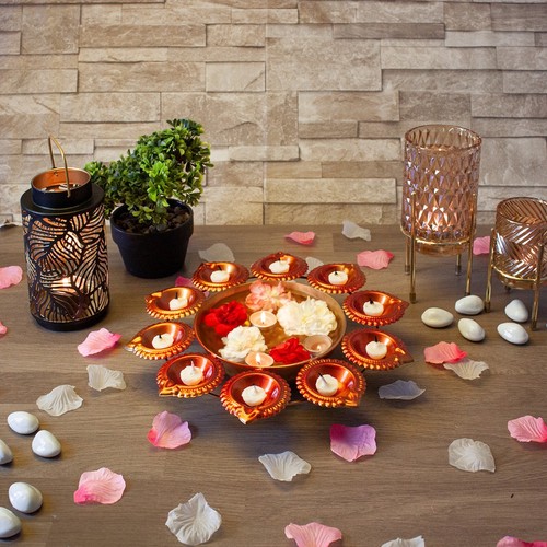 Urli Bowl Metal Diya Floating Flowers Tea Light Candle Diwali Indian Festive Dec - Picture 7 of 71