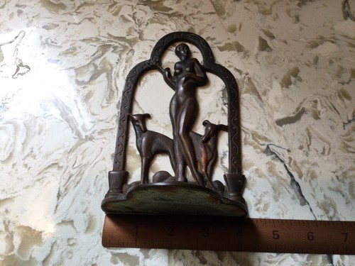 GORGEOUS NUDE ANTIQUE BRONZE LADY /DOG ART SCULPTURE STATUE BOOKEND