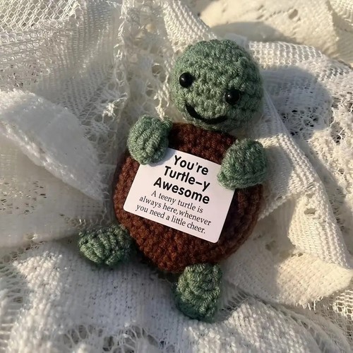 Inspirational Knit Turtle Handmade Funny Positive Motivation Small Plushie NWT - Imagen 3 de 4