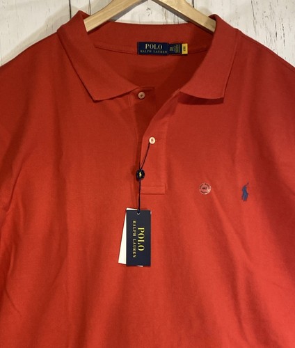 NEW Polo Ralph Lauren Red Orange 4XLT Huge Pique Shirt $125 msrp NWT Blue Pony - Picture 2 of 8