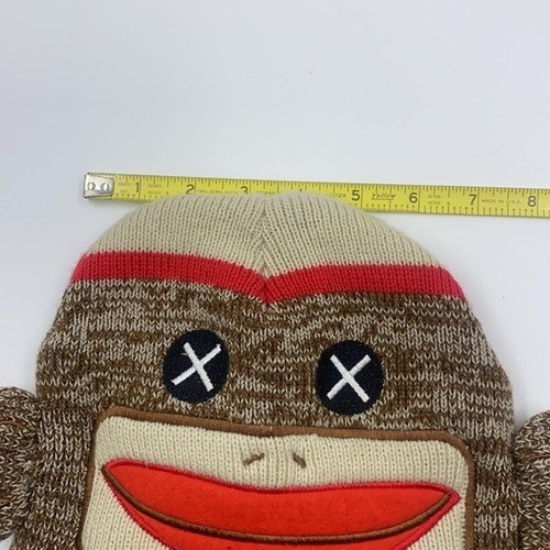 Sock Monkey Youth Knit Winter Hat OSFM Acrylic & Polyester Brown Red Beige - Picture 5 of 6
