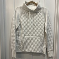 Green Tea Hoodie Women Quilted Sweatshirt Pullover Long Sleeve White Size Small
