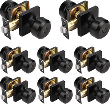 Modern Black Square Door Knobs with Keyless Privacy Lock - 8 Pack