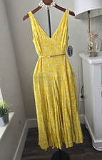 Scoop Womens Yellow Floral Maxi Dress Size 2 NWT V-Neck Rayon Boho Cottagecore