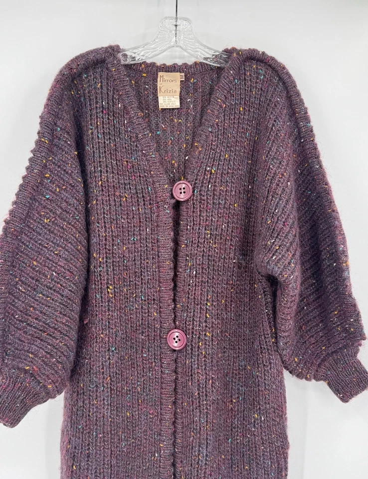 Suéter Cárdigan Largo Mezcla Lana Moteada Morado Vintage Espejos de Krizia Talla M Foto 2 de 4