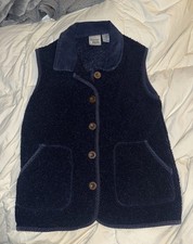 Vtg Baxter  Wells Sherpa Fleece Vest Small Corduroy Collar Button Blue 11c 