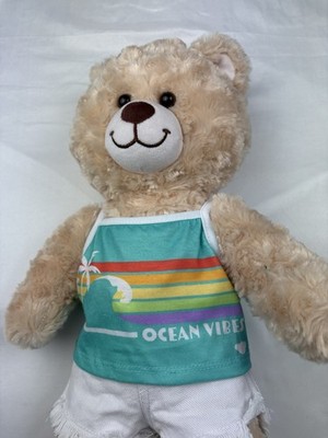 Build-A-Bear Workshop Beige Plush Bear Ocean Vibes Shirt White Shorts