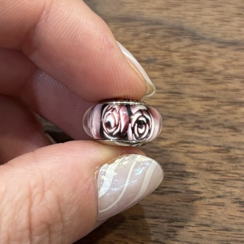 Pandora Pink Rose Murano Glass Charm 925 ALE Silver Retired