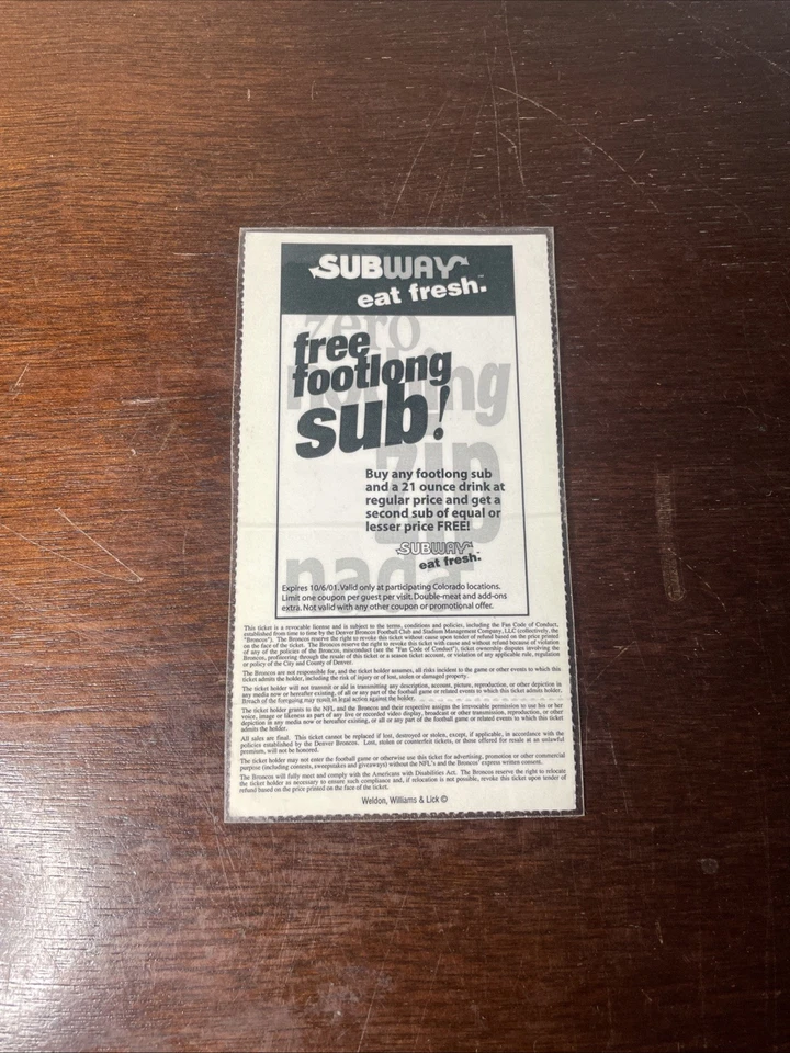 DENVER BRONCOS *1º JOGO TEMPORADA REGULAR CAMPO INVESCO* ESBOÇO DE INGRESSO 2001 GIGANTES - Imagem 3 de 4