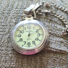 Details Quartz DTL6016 Pocket Watch Chain Silver Arabic Numerals Beige Dial