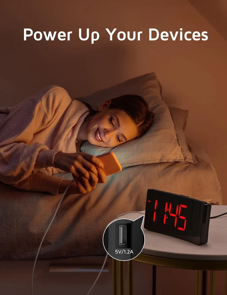 Digital Projection Alarm Clock with 180° Rotatable Projector, LED Display - Image 4 of 4