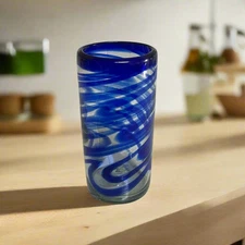 Mexican Hand-Blown Drinking Glass | Blue Swirl Artistry