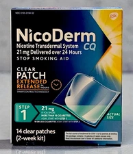 NicoDerm CQ Step 1 Nicotine Patch 21mg / 14 Count Stop Smoking Aid New In Box