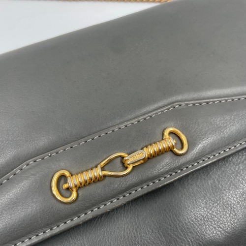 Bolso Bandolera Celine Vintage Cuero Gris Cartera WOC Cartera con Cadena Mini Bolso sin asas - Imagen 8 de 12