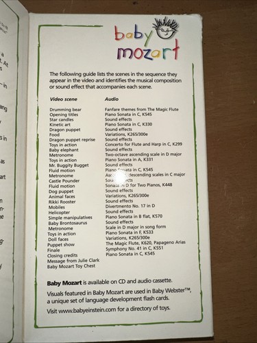 Disney Baby Einstein Baby Mozart VHS 1998 Video Tape Music Learning Film SEE PIC - Afbeelding 5 van 10