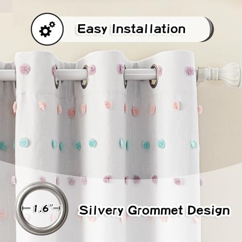  Total Blackout Curtains for Kids 52"W x 63"L (Pack of 2) Rainbow Pom Pom - Bild 4 von 7