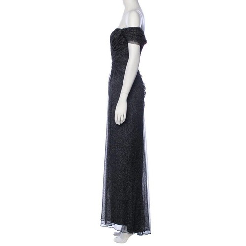 TADASHI SHOJI Black Metallic Dress Sz 8 Pleated Gown Formal Long Party Wedding - Picture 3 of 13