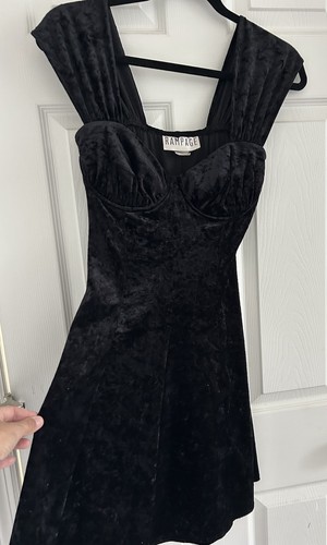 Vintage Rampage Dress Womens 11 Velvet Maxi Whimsigoth 90s Y2K Black - Picture 5 of 11
