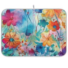 Colorful Beautiful Flowers Dish Drying Mat for Kitchen Counter Absorbent Micr...