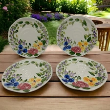 Set Of 4 Tabletops Unlimited Mariam's Garden Hand Painted Salad Plates 8 1/2”