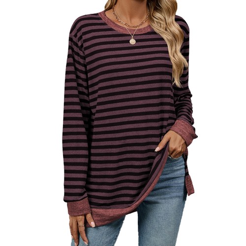 Plus Size Women Blouse Casual Pullover Tops Sweatshirts Baggy Striped Hoodies UK - Picture 17 of 52