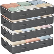 95L Under Bed Storage Containers, 4 Pack Closet Organizers Grey Foldable
