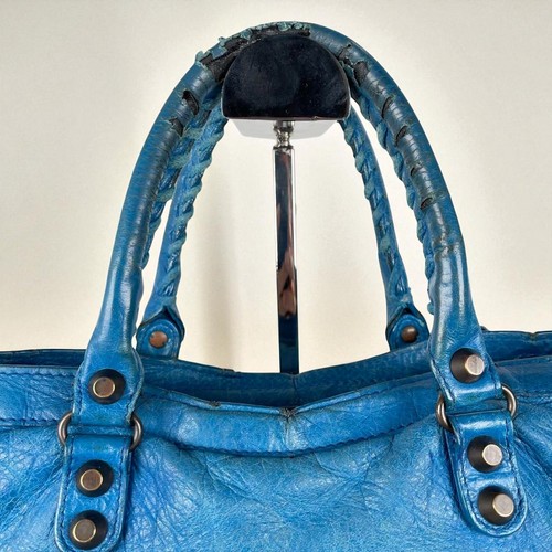 AUTÉNTICO BALENCIAGA City The First Bolso de Hombro 2 Vías Bolso de Mano de Cuero Azul sin Espejo - Imagen 6 de 18