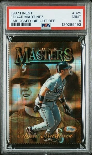 PSA 9 - 1997 Topps Finest EDGAR MARTINEZ Embossed Gold Die-Cut Refractor #329