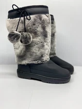 JustFab Jessica Faux Fur Pom Fuzzie Boots Just Fab Gray and Black Women's 7 NWOT