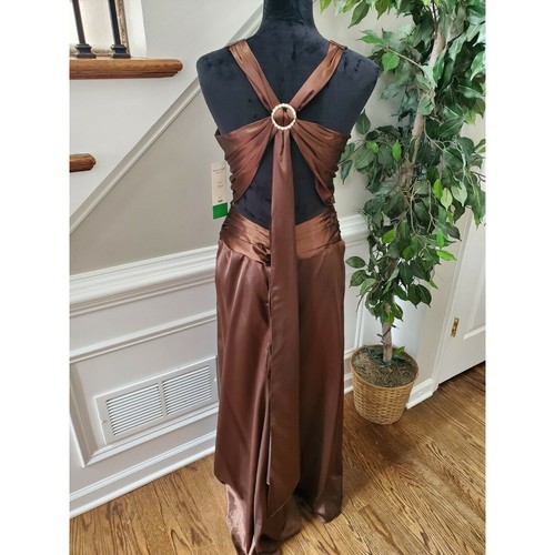 Dave & Johnny Women's Brown Polyester V-Neck Sleeveless Long Maxi Dress Size 3/4 - Picture 9 of 11