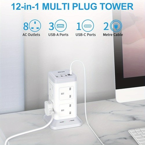 Tower Extension Lead 5M with USB C Slots, BEVA 8 Way Plug Extension Socket with - Picture 9 of 9